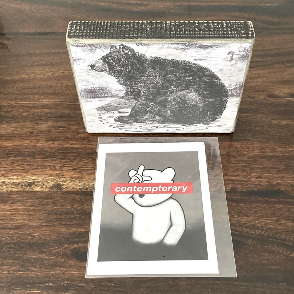Luke Chueh Loser Teddy Bear Pop Surrealist Print & Bonus Bear Wood Art